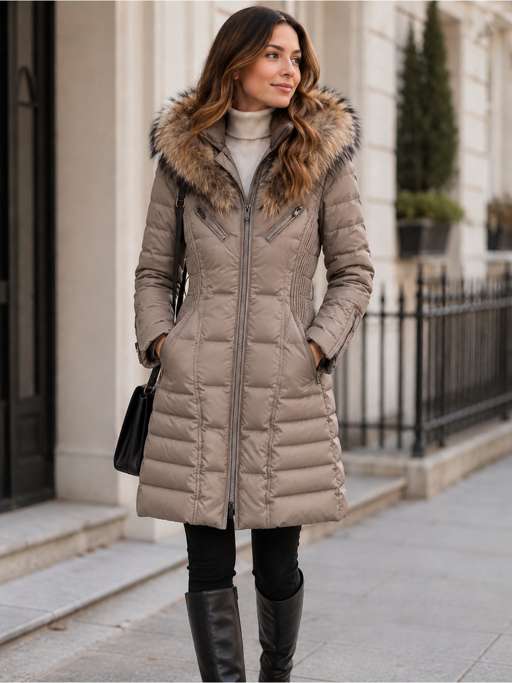 Bod & Christensen Taupe Quilted Down Jacket XS